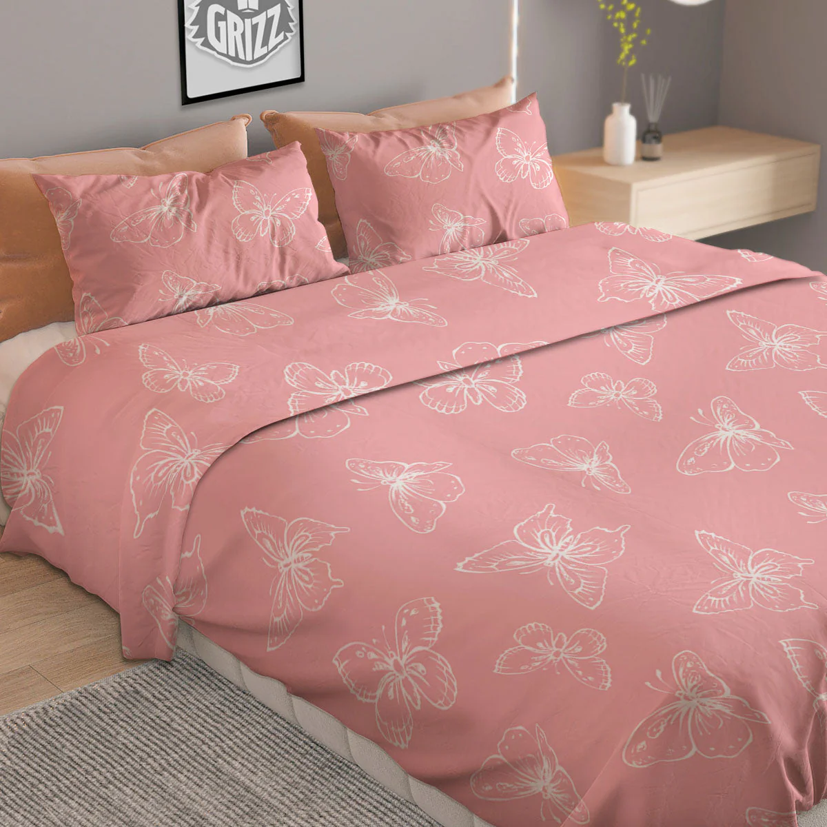 Monarch Butterfly Pink Print Pattern Duvet Cover Bedding Set - Image 2