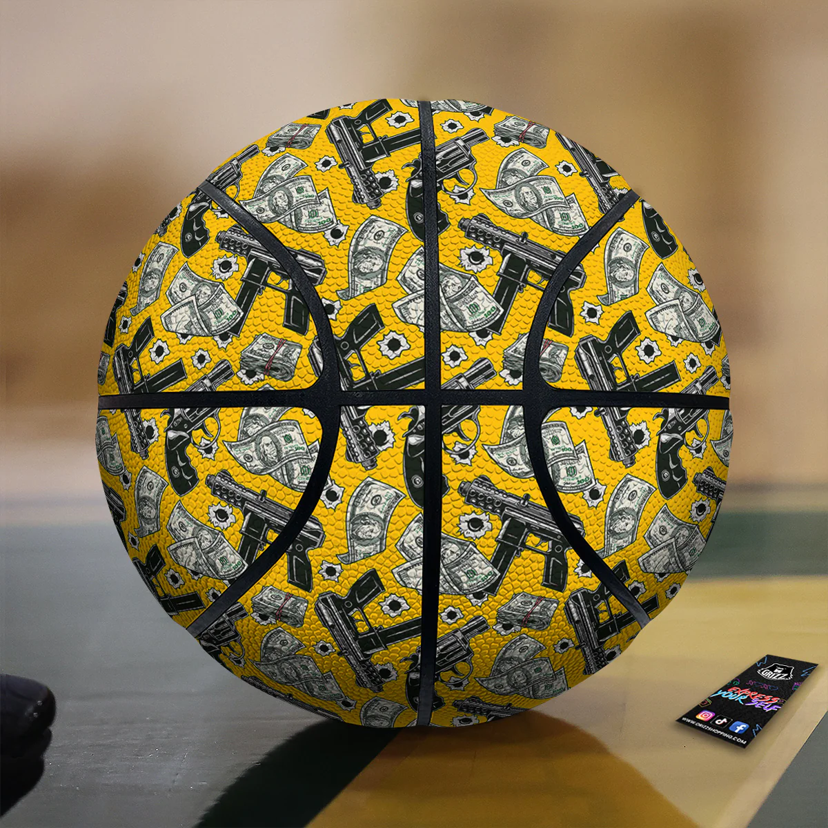 Money And Weapon Vintage Print Pattern Basketball