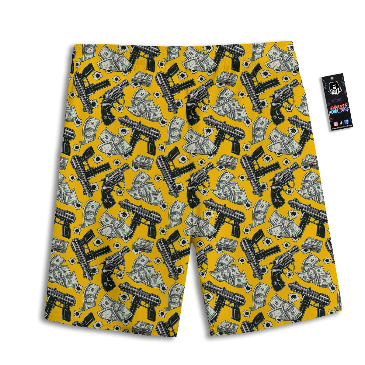 Money And Weapon Vintage Print Pattern Men's Athletic Shorts - Image 2