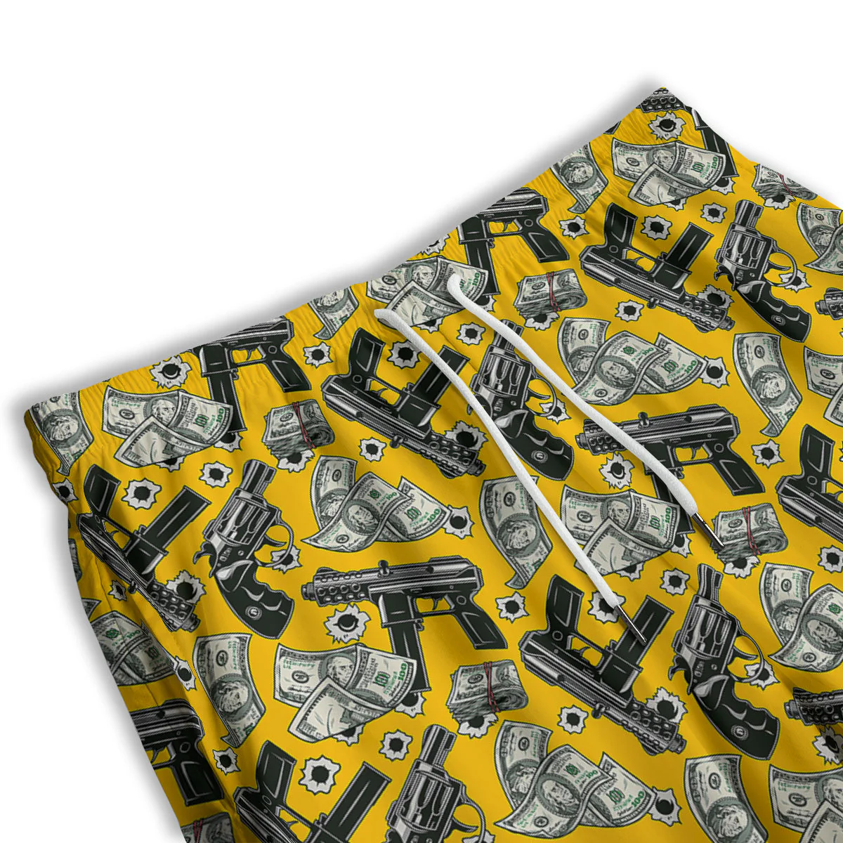 Money And Weapon Vintage Print Pattern Men's Athletic Shorts - Image 3