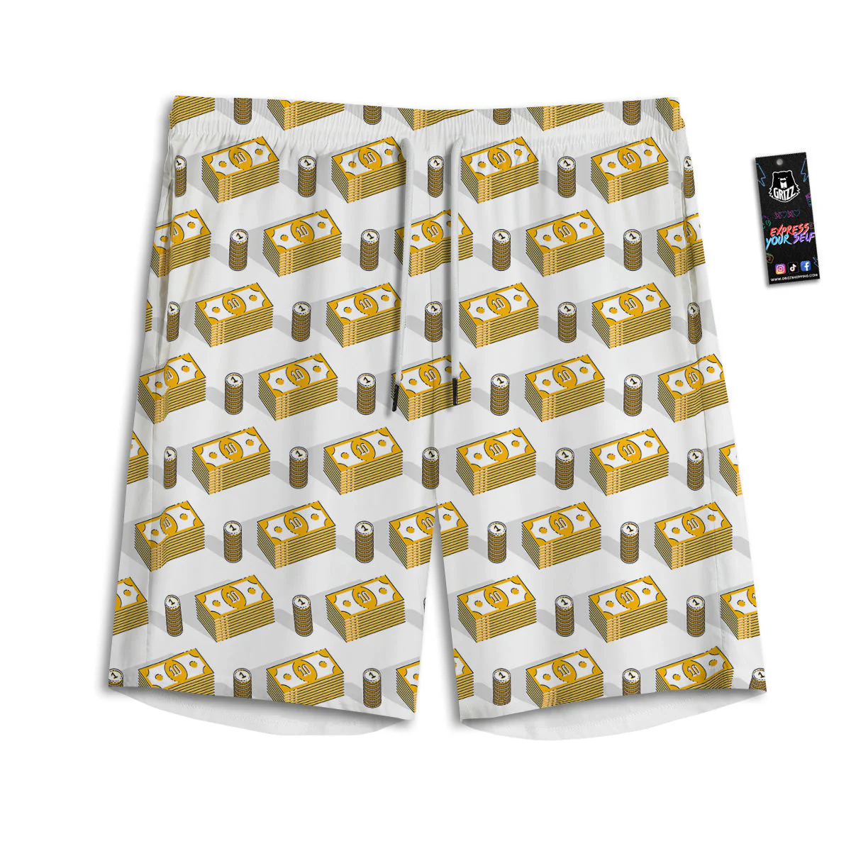 Money Cash Print Pattern Men's Athletic Shorts