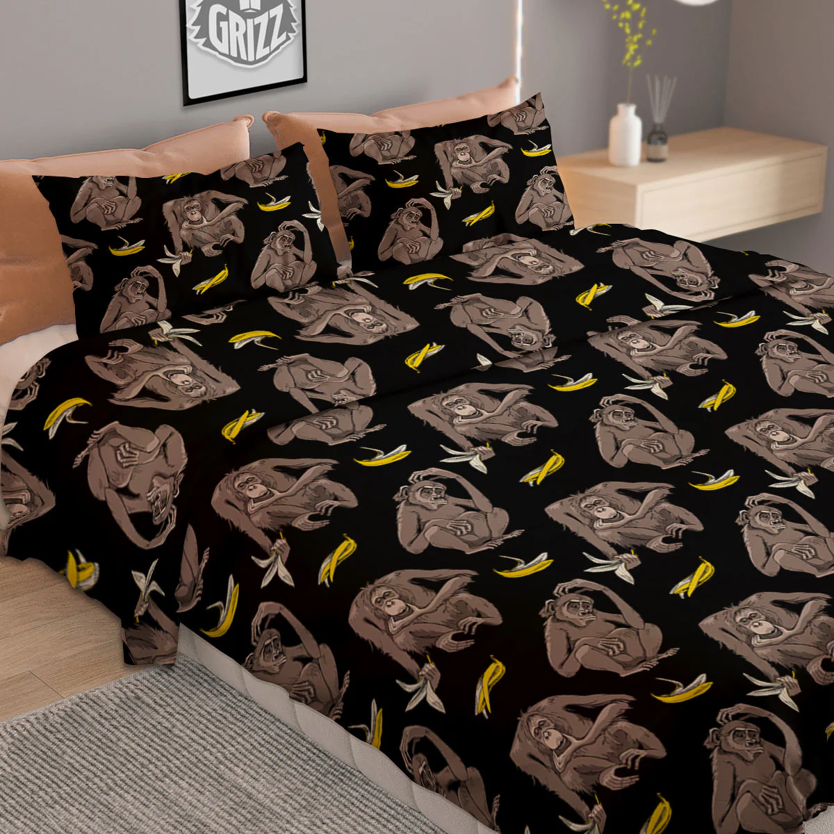Monkey And Banana Print Pattern Duvet Cover Bedding Set - Image 2