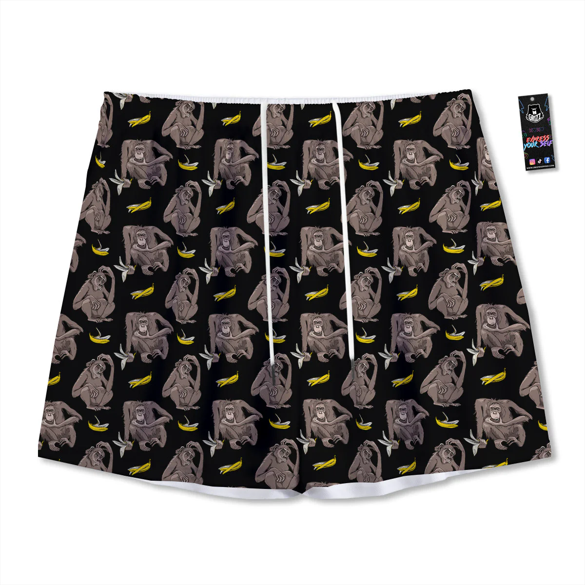 Monkey And Banana Print Pattern Mesh Shorts