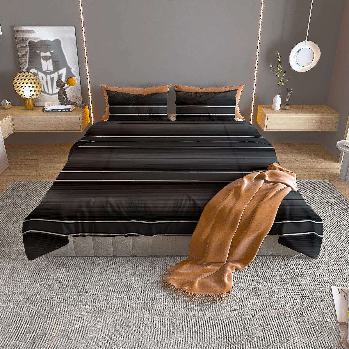 Monochrome Mexican Serape Print Duvet Cover Bedding Set