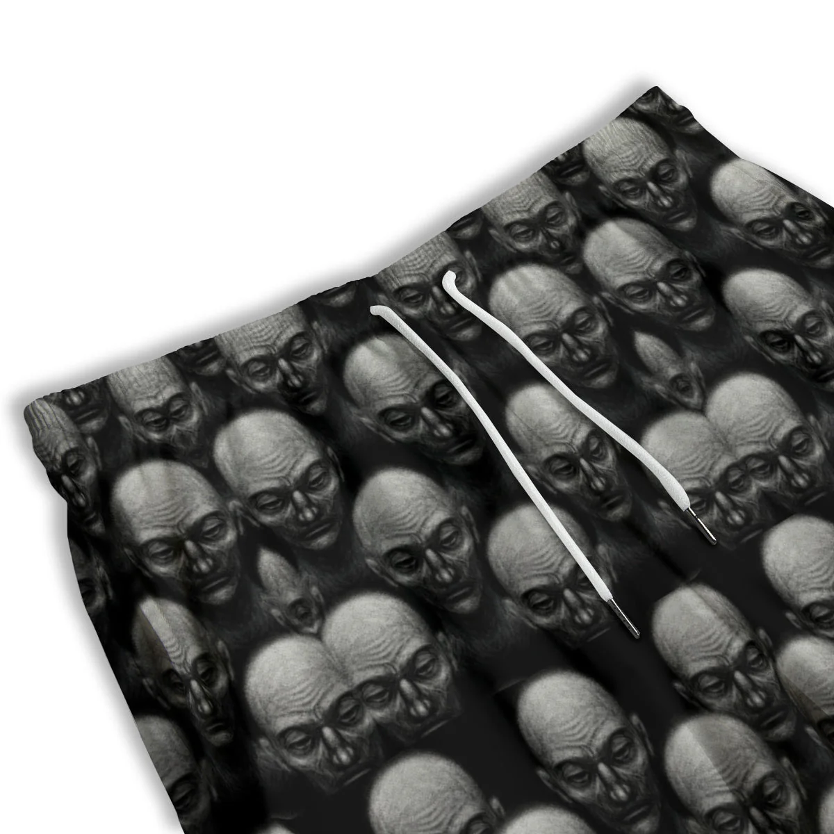 Monochrome Scary Faces Hand Drawn Print Pattern Men's Athletic Shorts - Image 3