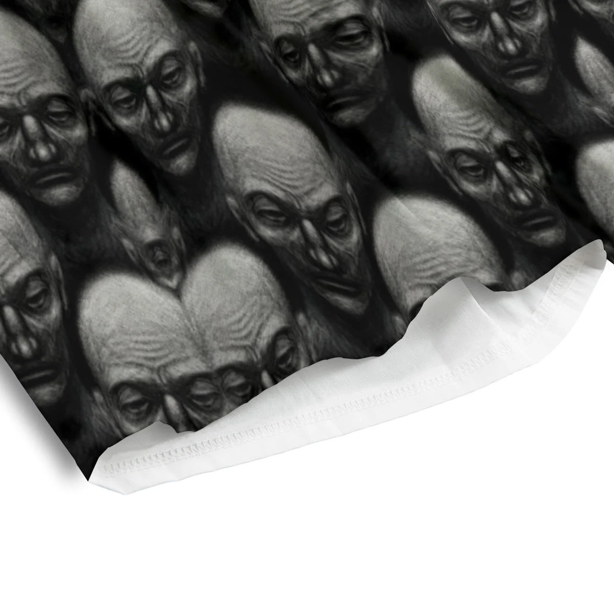 Monochrome Scary Faces Hand Drawn Print Pattern Men's Athletic Shorts - Image 4