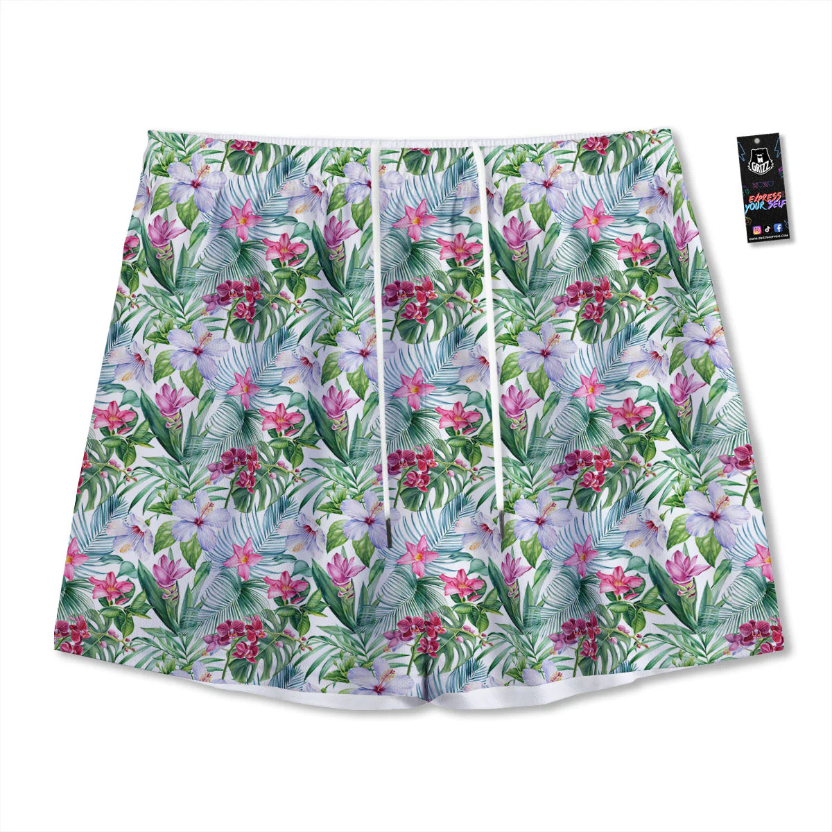 Monstera Hawaii Hibiscus Print Pattern Mesh Shorts