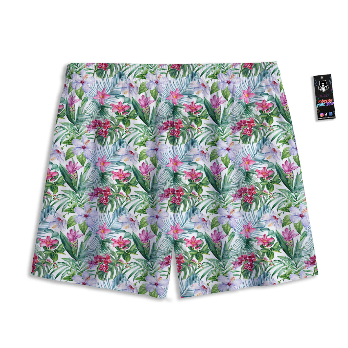 Monstera Hawaii Hibiscus Print Pattern Mesh Shorts - Image 2