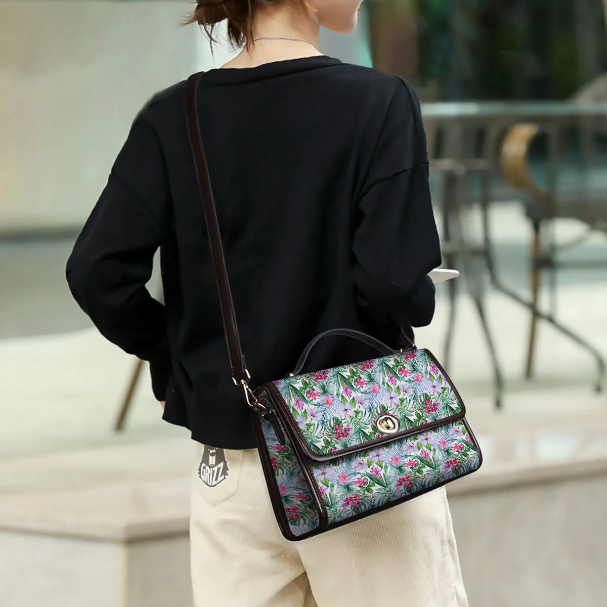 Monstera Hawaii Hibiscus Print Pattern Women's Satchel Bag - Image 3