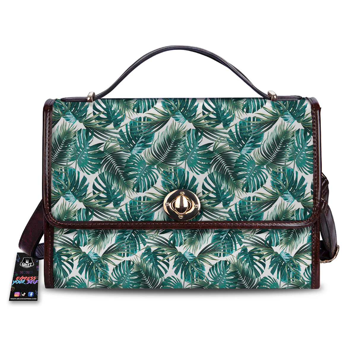 Monstera Leaves Palm Print Pattern Women's Satchel Bag