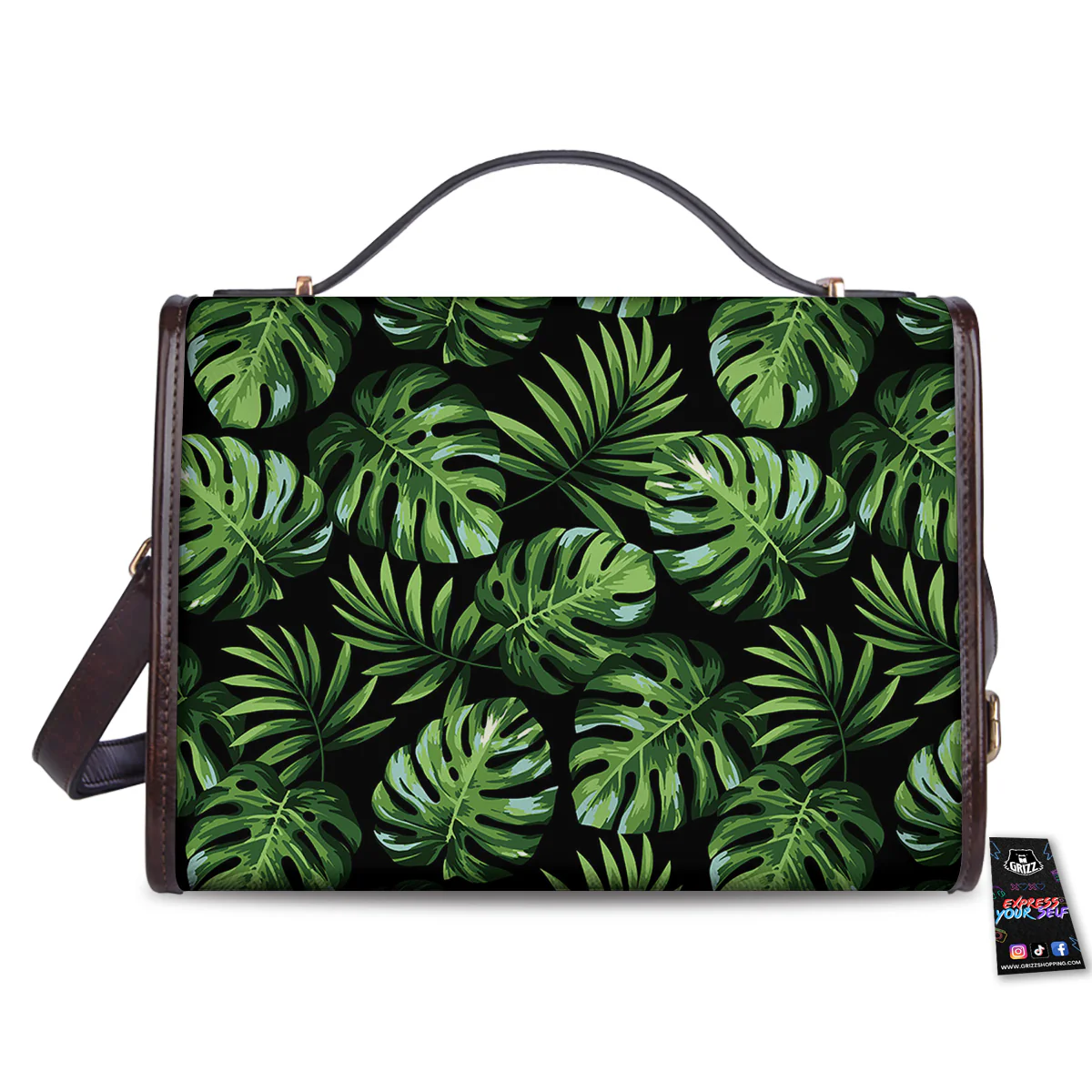 Monstera Leaves Tropical Print Pattern Women's Satchel Bag - Image 2