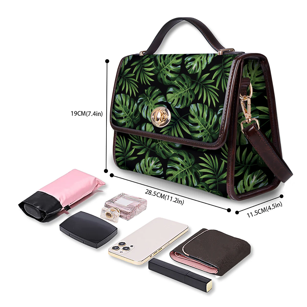 Monstera Leaves Tropical Print Pattern Women's Satchel Bag - Image 4