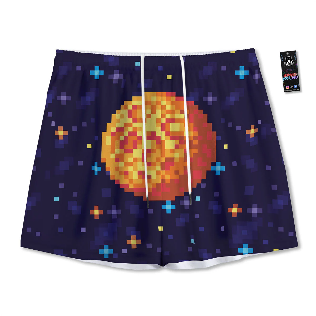 Moon 8-Bit Pixel Print Mesh Shorts