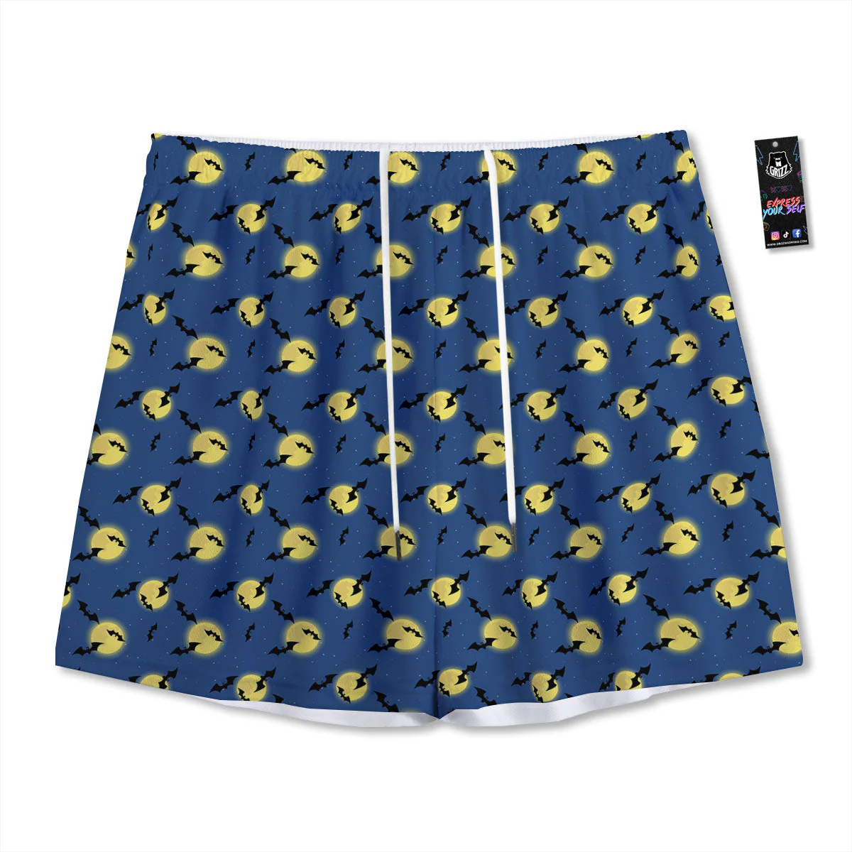 Moon And Bat Halloween Print Pattern Mesh Shorts
