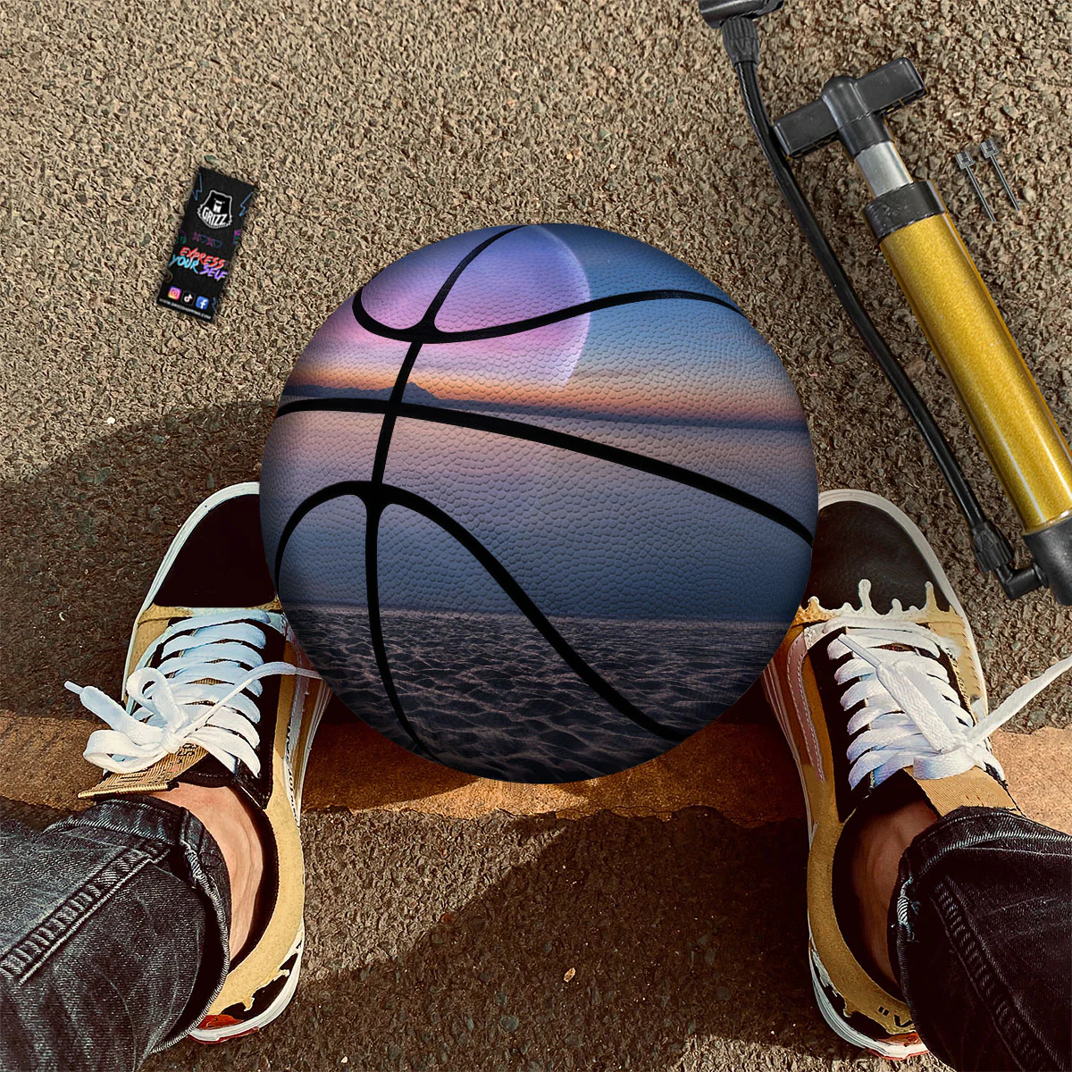 Moon And Beach Print Basketball - Image 2