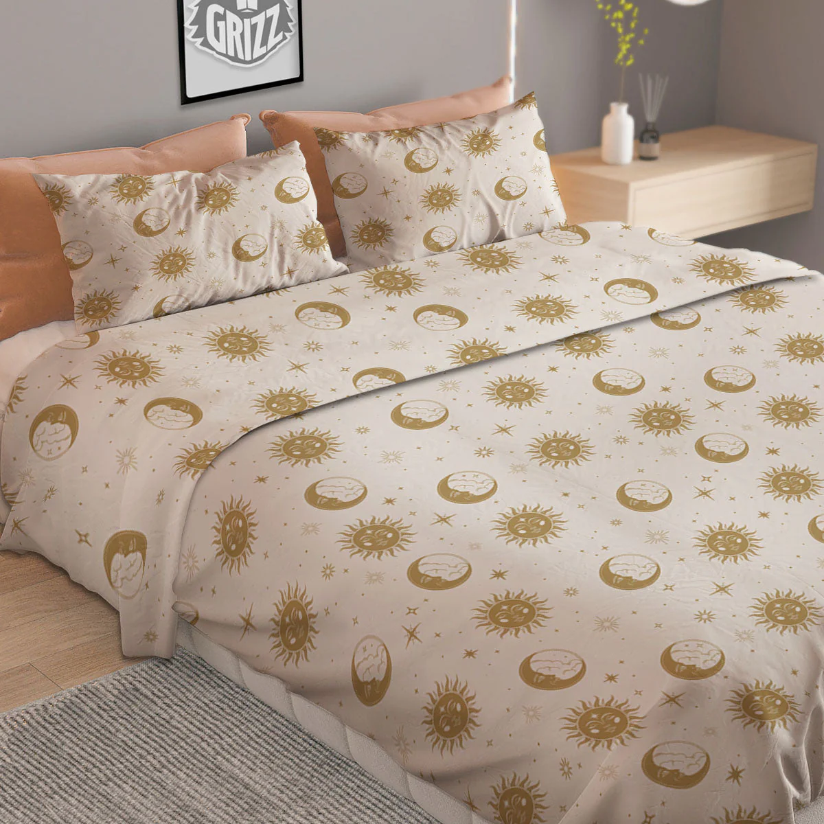 Moon And Gold Sun Print Pattern Duvet Cover Bedding Set - Image 2