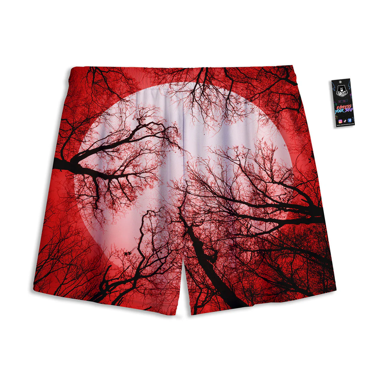 Moon And Horror Forest Print Mesh Shorts - Image 2