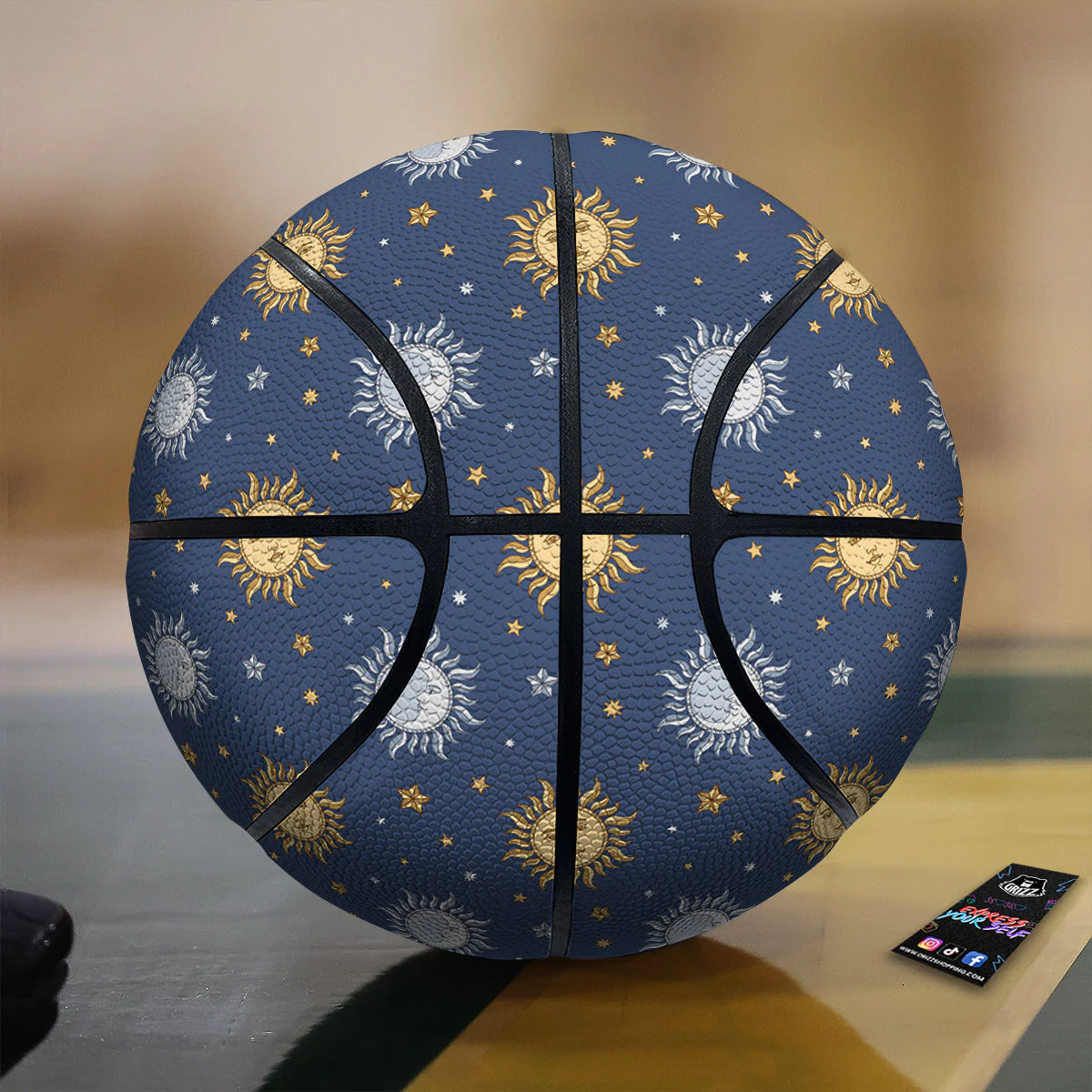 Moon And Vintage Sun Print Pattern Basketball