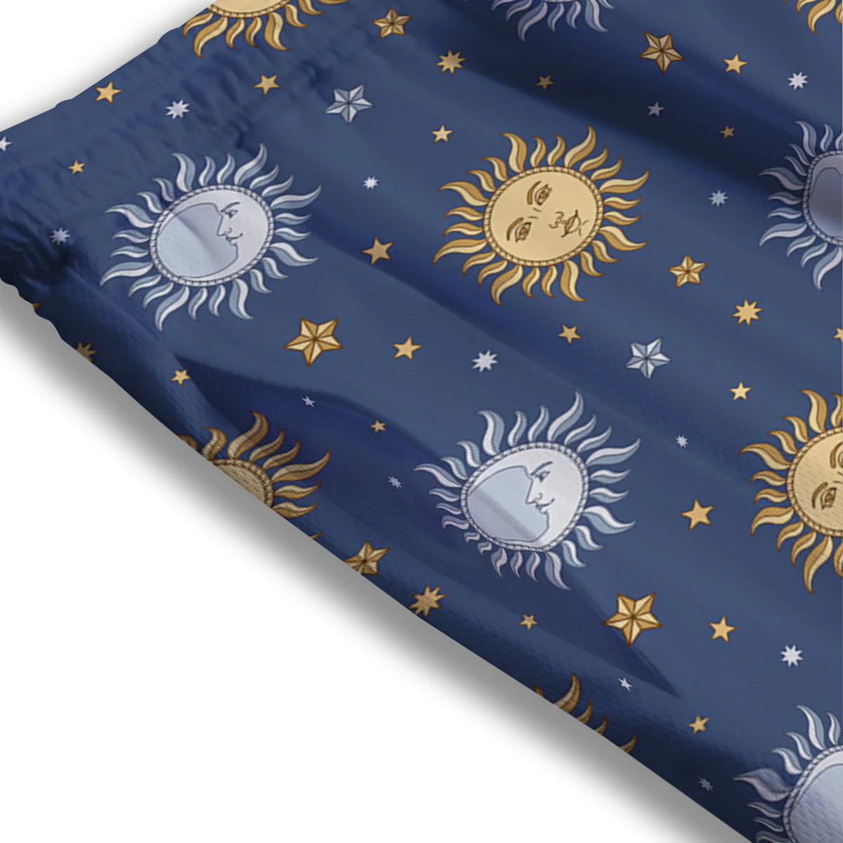 Moon And Vintage Sun Print Pattern Mesh Shorts - Image 3
