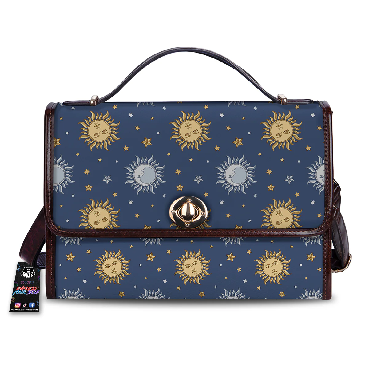 Moon And Vintage Sun Print Pattern Women's Satchel Bag