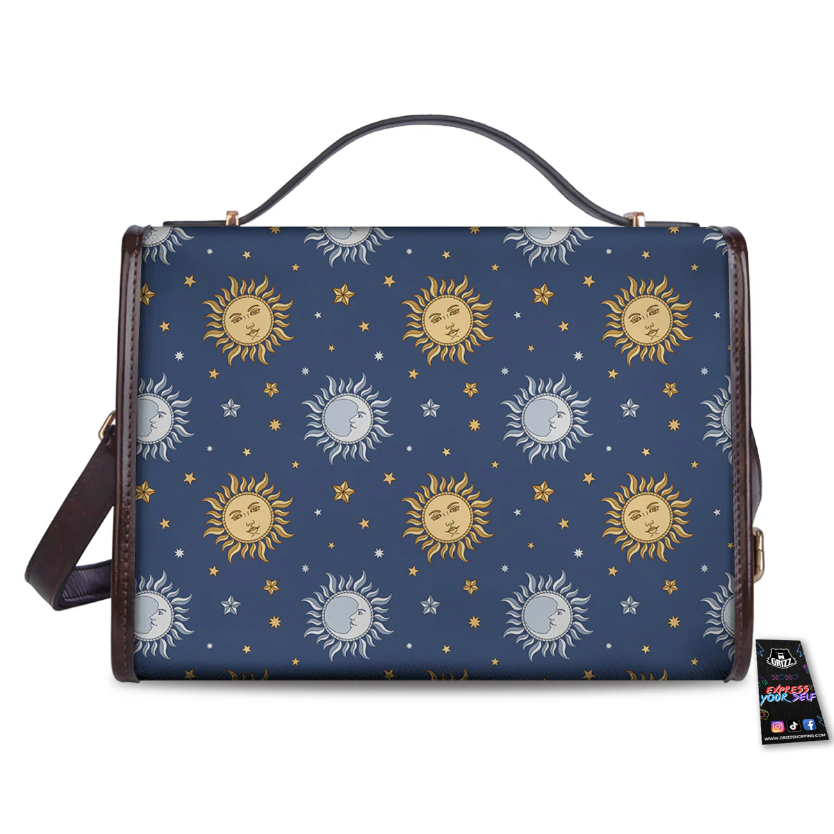 Moon And Vintage Sun Print Pattern Women's Satchel Bag - Image 2
