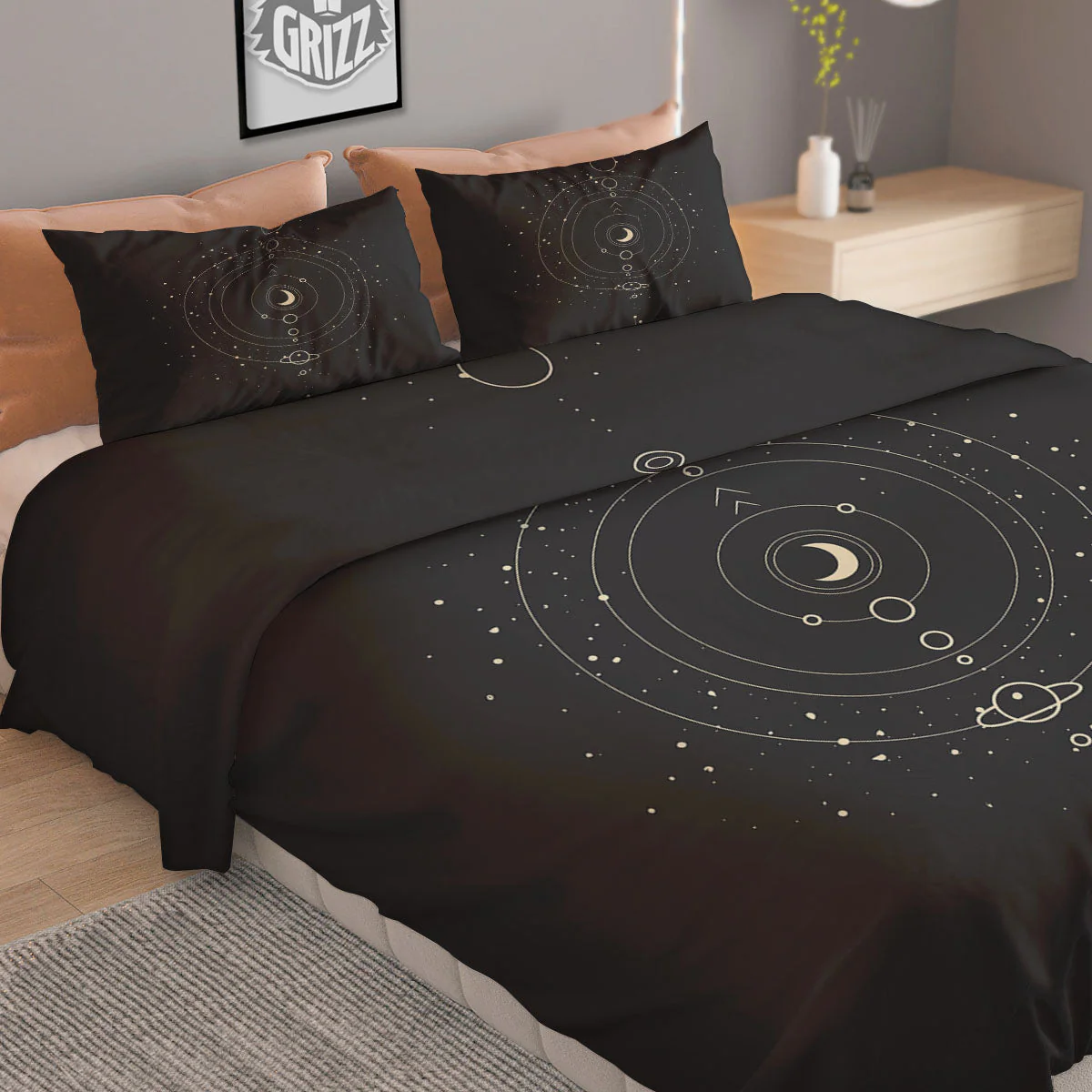 Moon Phase Galaxy Print Duvet Cover Bedding Set - Image 2