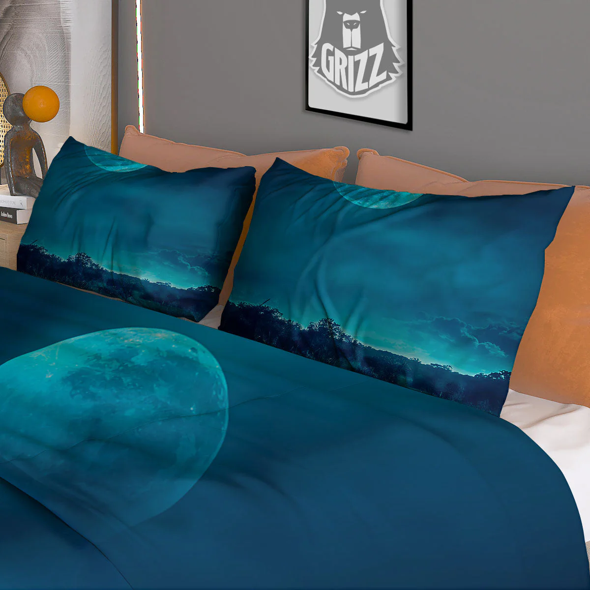 Moonlight And Night Forest Print Duvet Cover Bedding Set - Image 3