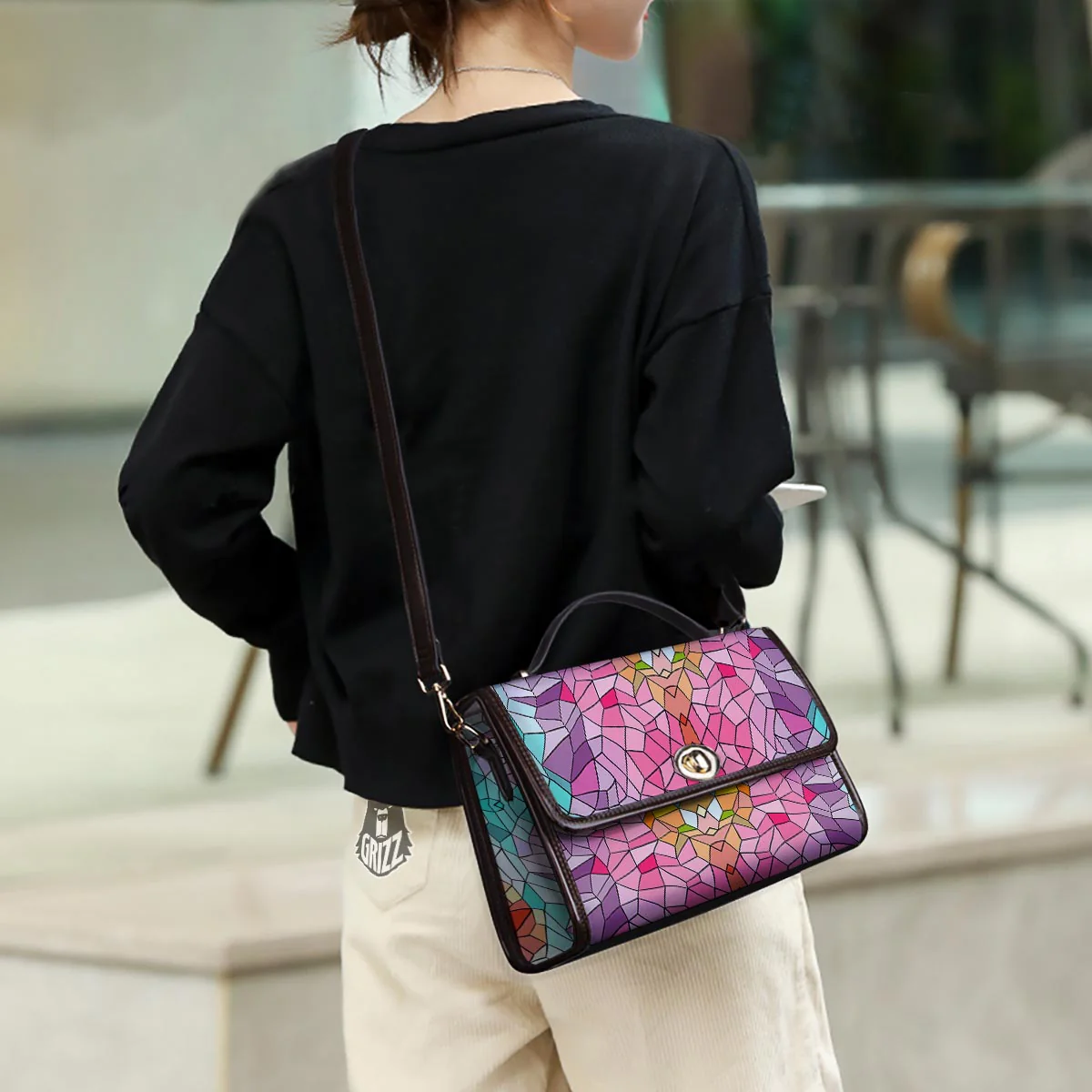 Mosaic Stained Glass Print Pattern Women's Satchel Bag - Image 3