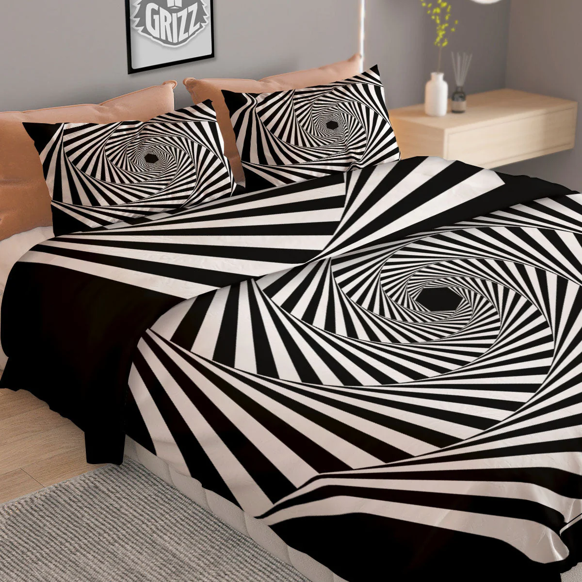 Motion Illusion Angular Swirl Print Duvet Cover Bedding Set - Image 2