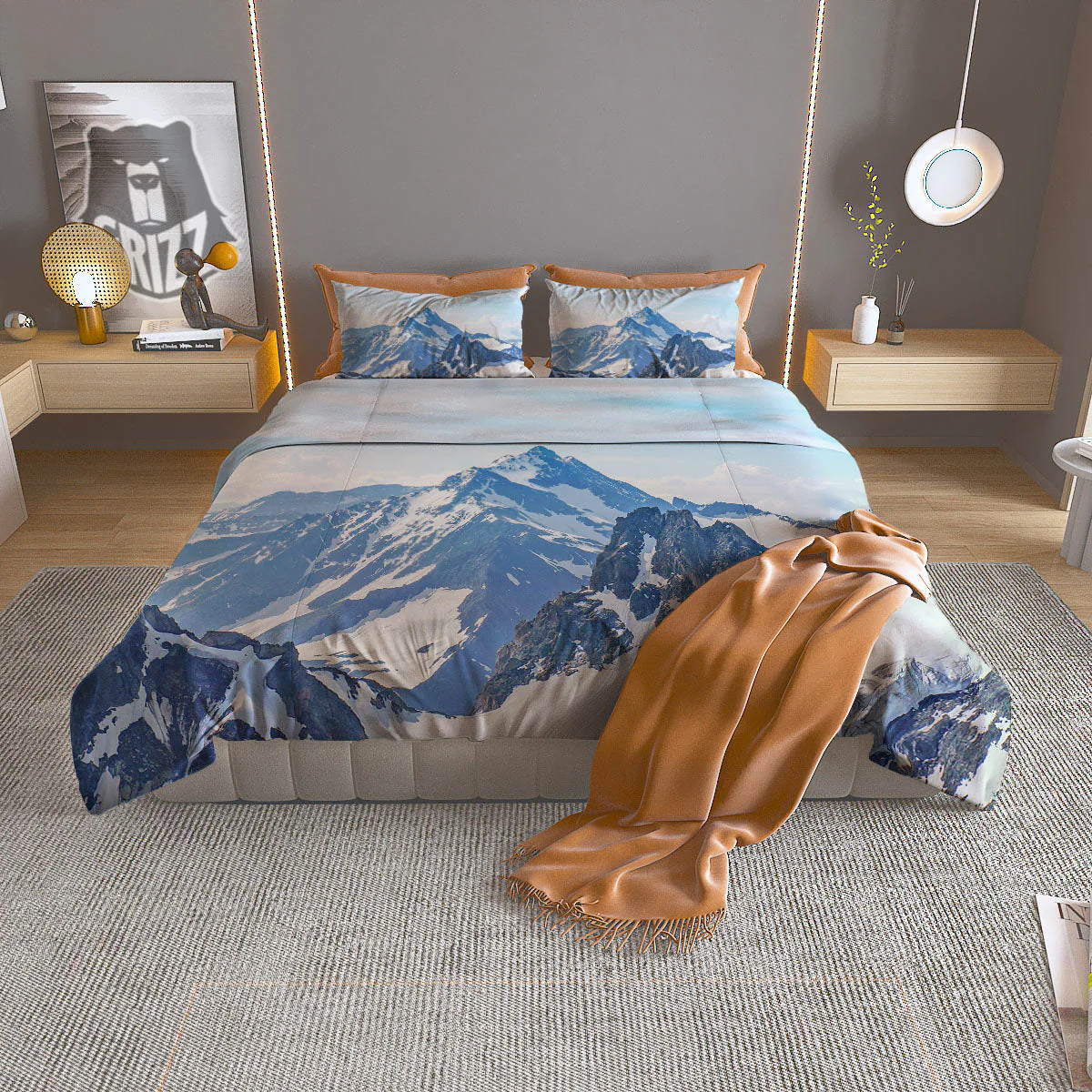 Mountain Alps Print Duvet Cover Bedding Set