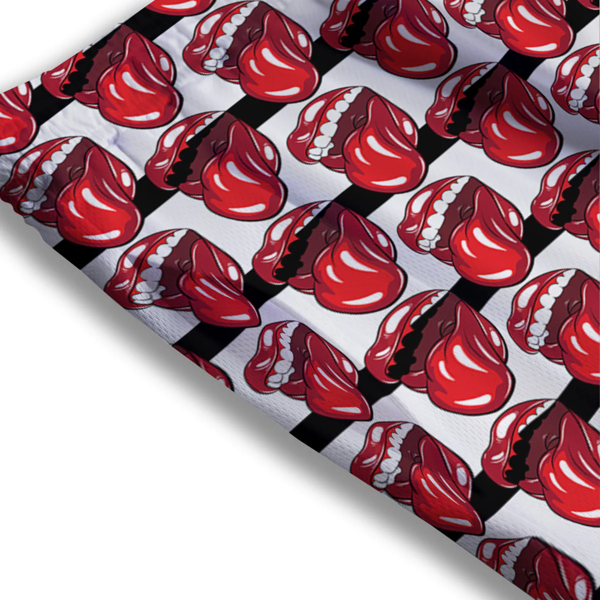 Mouth And Tongue Stripe Print Pattern Mesh Shorts - Image 3