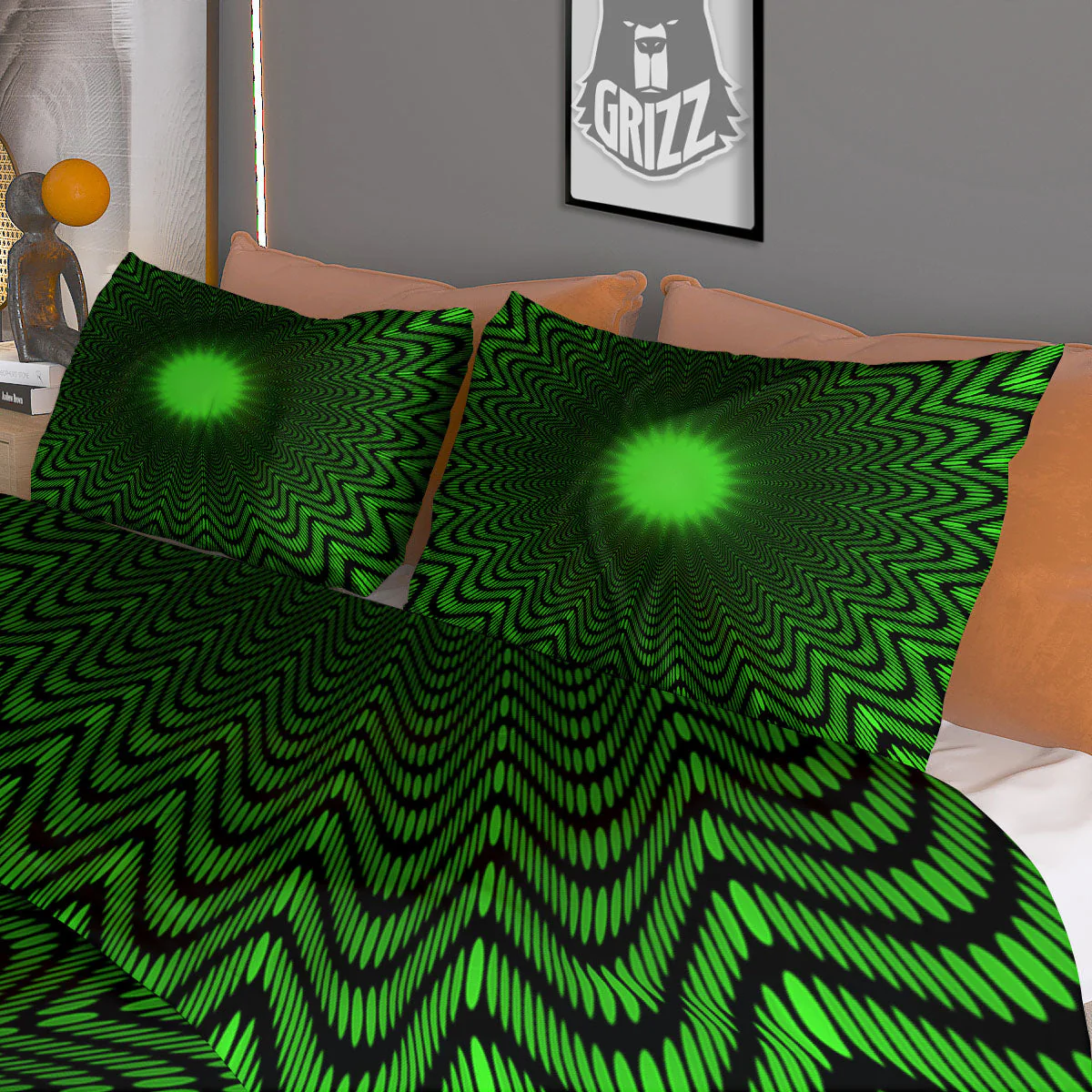 Moving Illusion Optical Green Dizzy Duvet Cover Bedding Set - Image 3