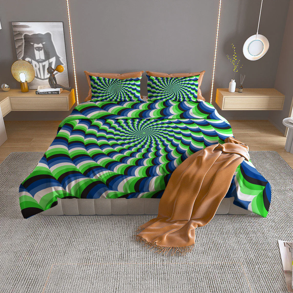Moving Illusion Optical Green Duvet Cover Bedding Set