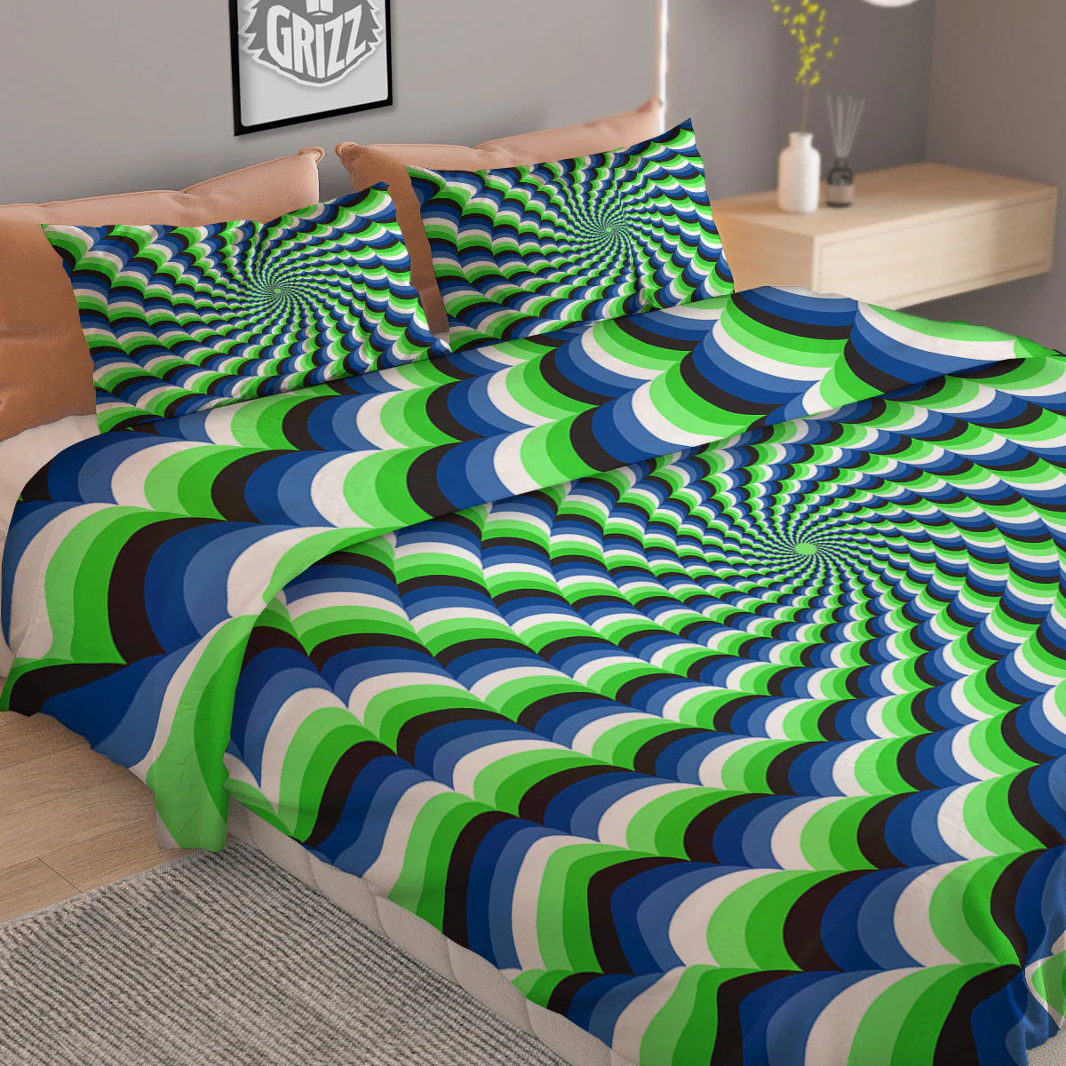 Moving Illusion Optical Green Duvet Cover Bedding Set - Image 2