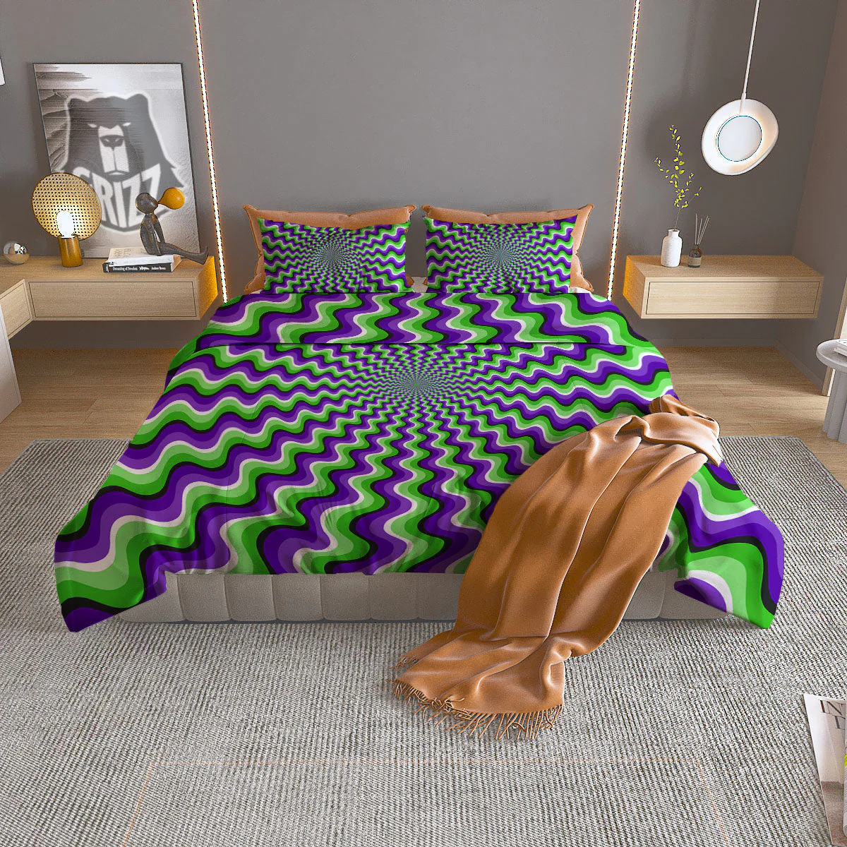 Moving Illusion Optical Green Explosion Duvet Cover Bedding Set