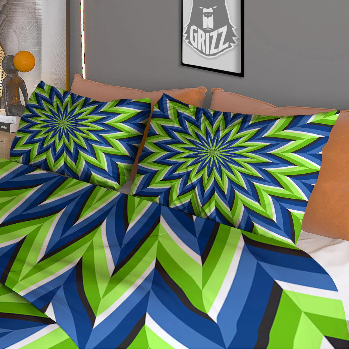 Moving Illusion Optical Green Flower Duvet Cover Bedding Set - Image 3
