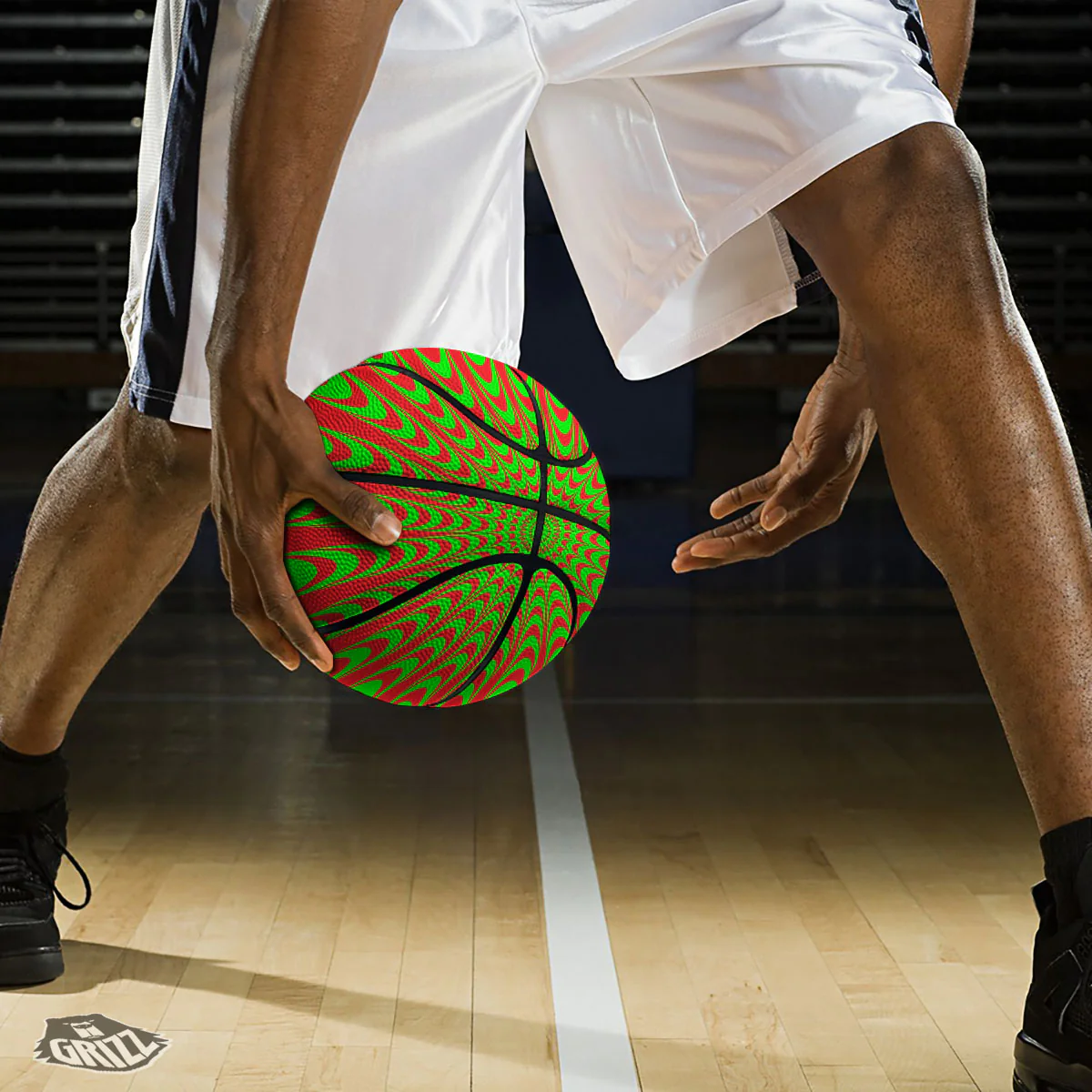 Moving Optical Illusion Green Red Wave Basketball - Image 3