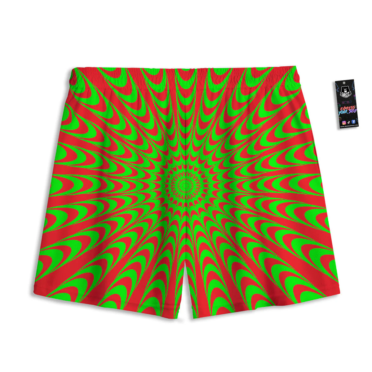 Moving Optical Illusion Green Red Wave Mesh Shorts - Image 2