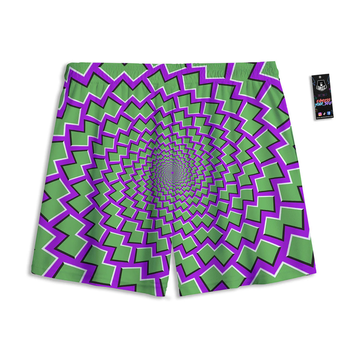 Moving Optical Illusion Green Shapes Mesh Shorts - Image 2