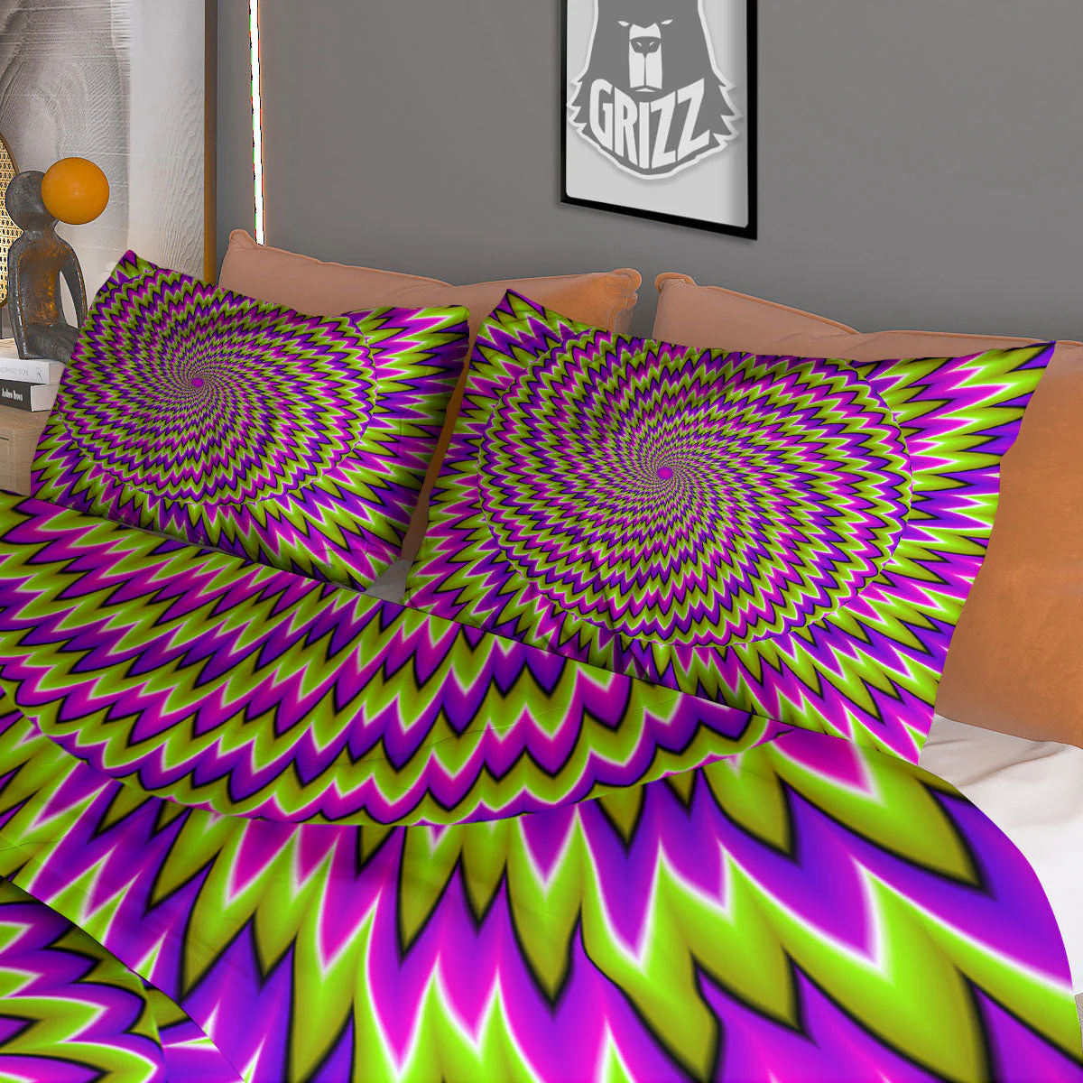 Moving Optical Illusion Green Spiral Duvet Cover Bedding Set - Image 3