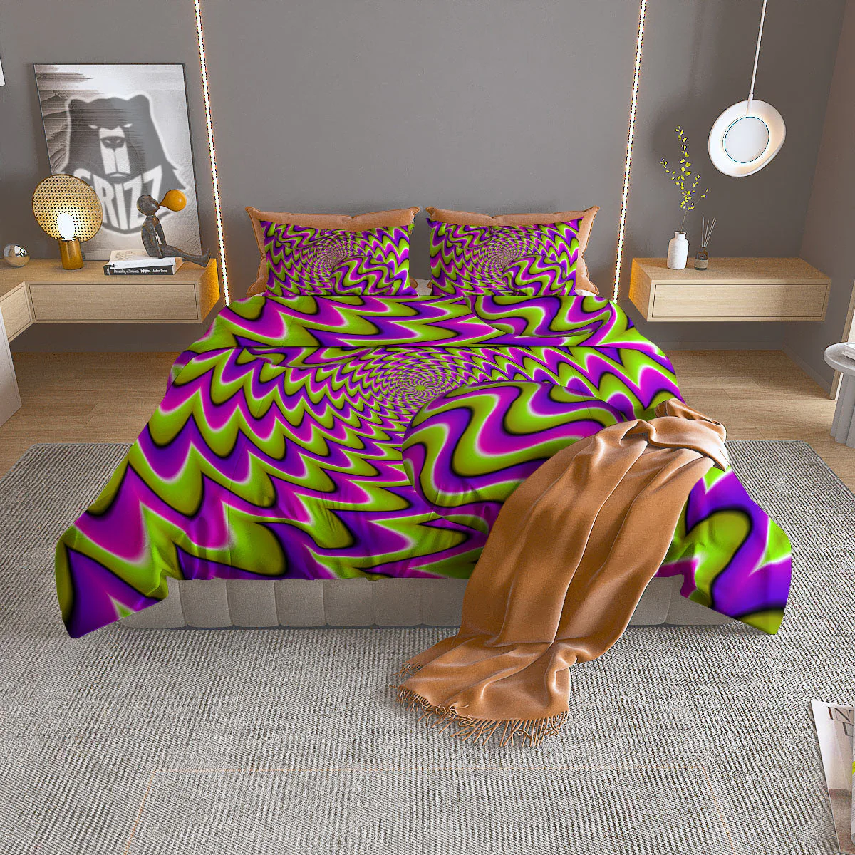 Moving Optical Illusion Green Twisted Duvet Cover Bedding Set