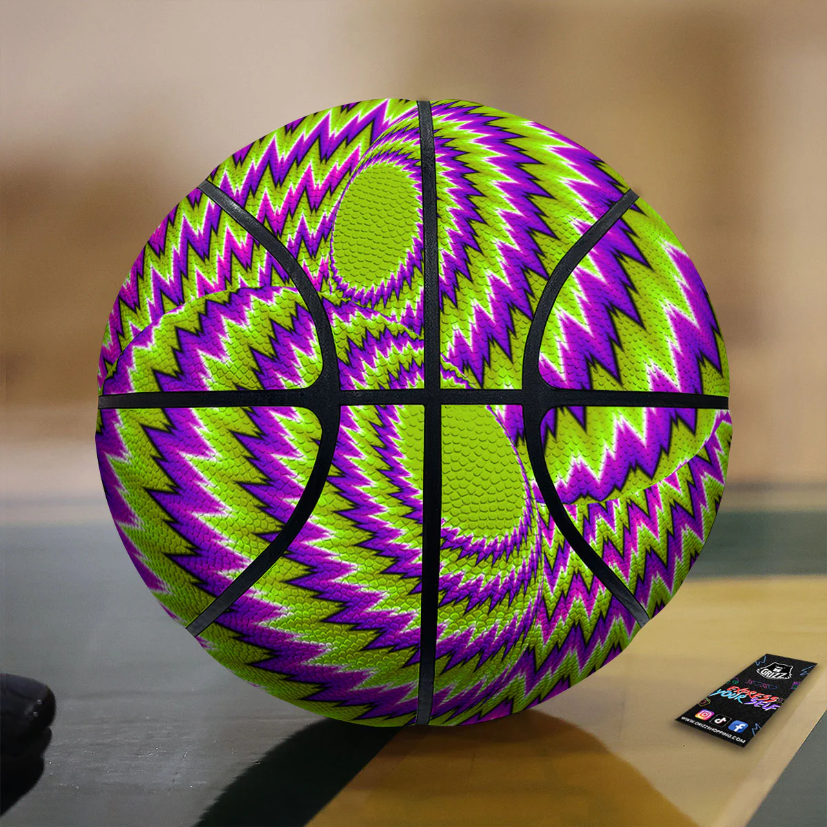 Moving Optical Illusion Green Vortex Basketball
