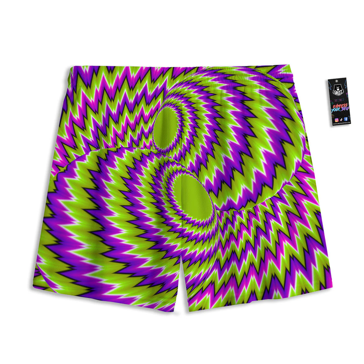 Moving Optical Illusion Green Vortex Mesh Shorts - Image 2