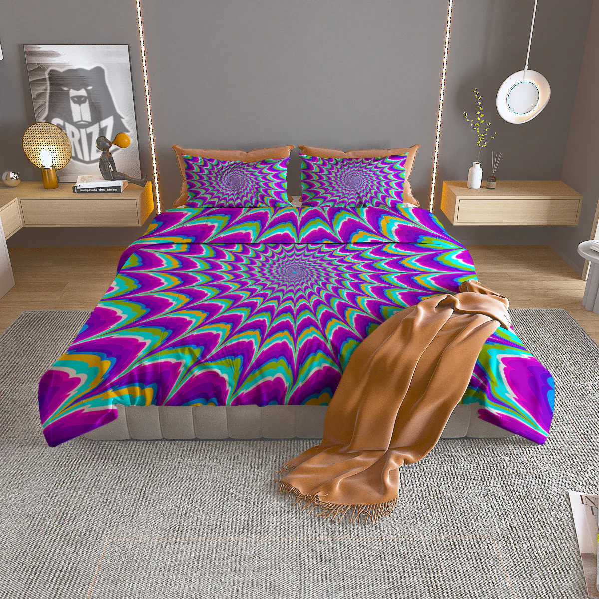 Moving Optical Illusion Purple Dizzy Duvet Cover Bedding Set