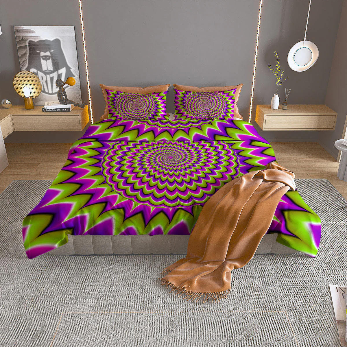 Moving Optical Illusion Spiky Spiral Duvet Cover Bedding Set
