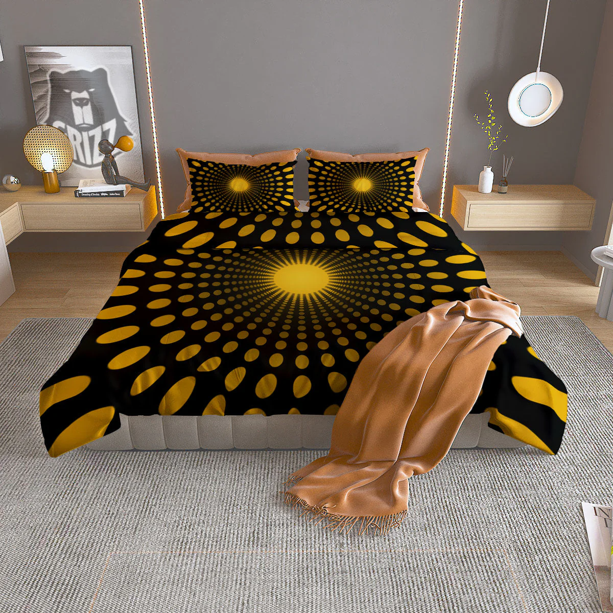 Moving Optical Yellow Explosion Illusion Duvet Cover Bedding Set