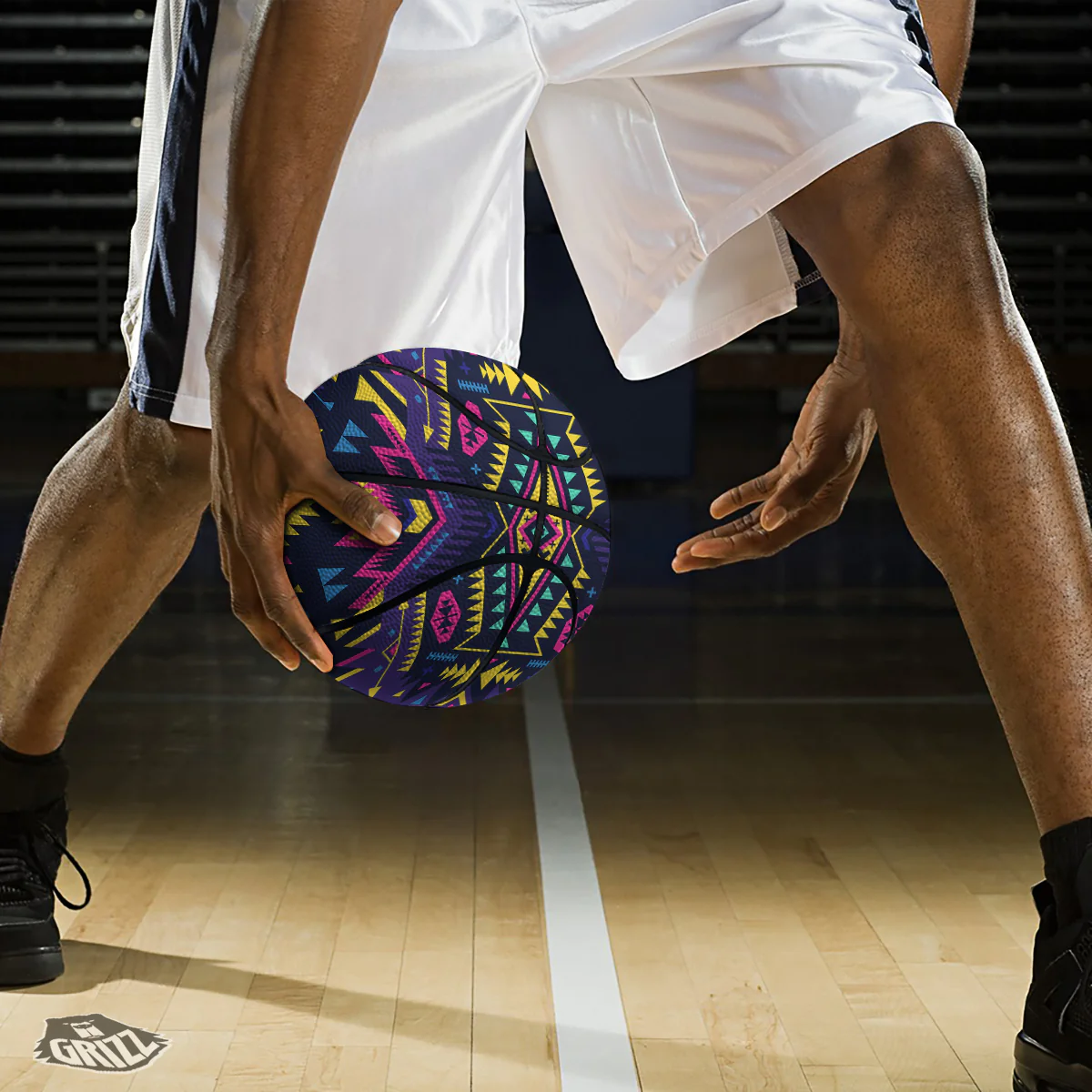 Multicolor Tribal Navajo Geometric Print Basketball - Image 3