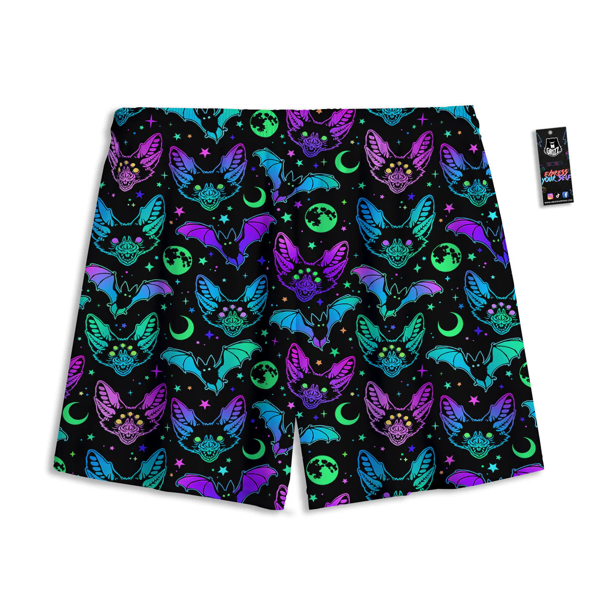 Multicolored Bats Print Pattern Mesh Shorts - Image 2