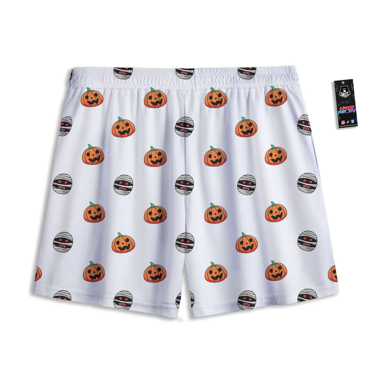 Mummy Halloween Print Pattern Mesh Shorts - Image 2