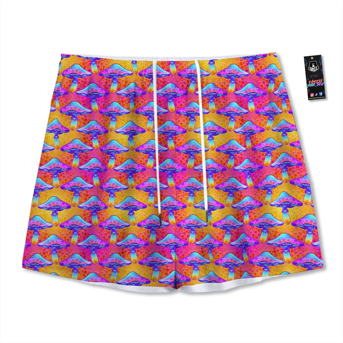 Mushroom Psychedelic Hippie Print Pattern Mesh Shorts